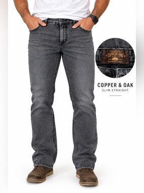 🤠❤️‍🔥 Copper & Oak Men’s 34x30 Slim Straight Charcoal Gray Jeans